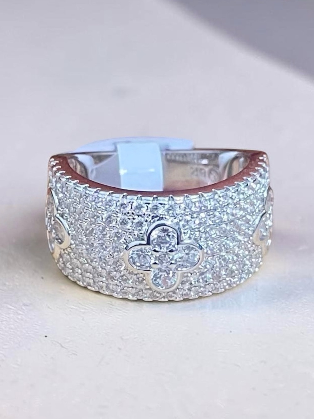 Iced Out Clover Band Ring White Gold Filled Designer Inspired